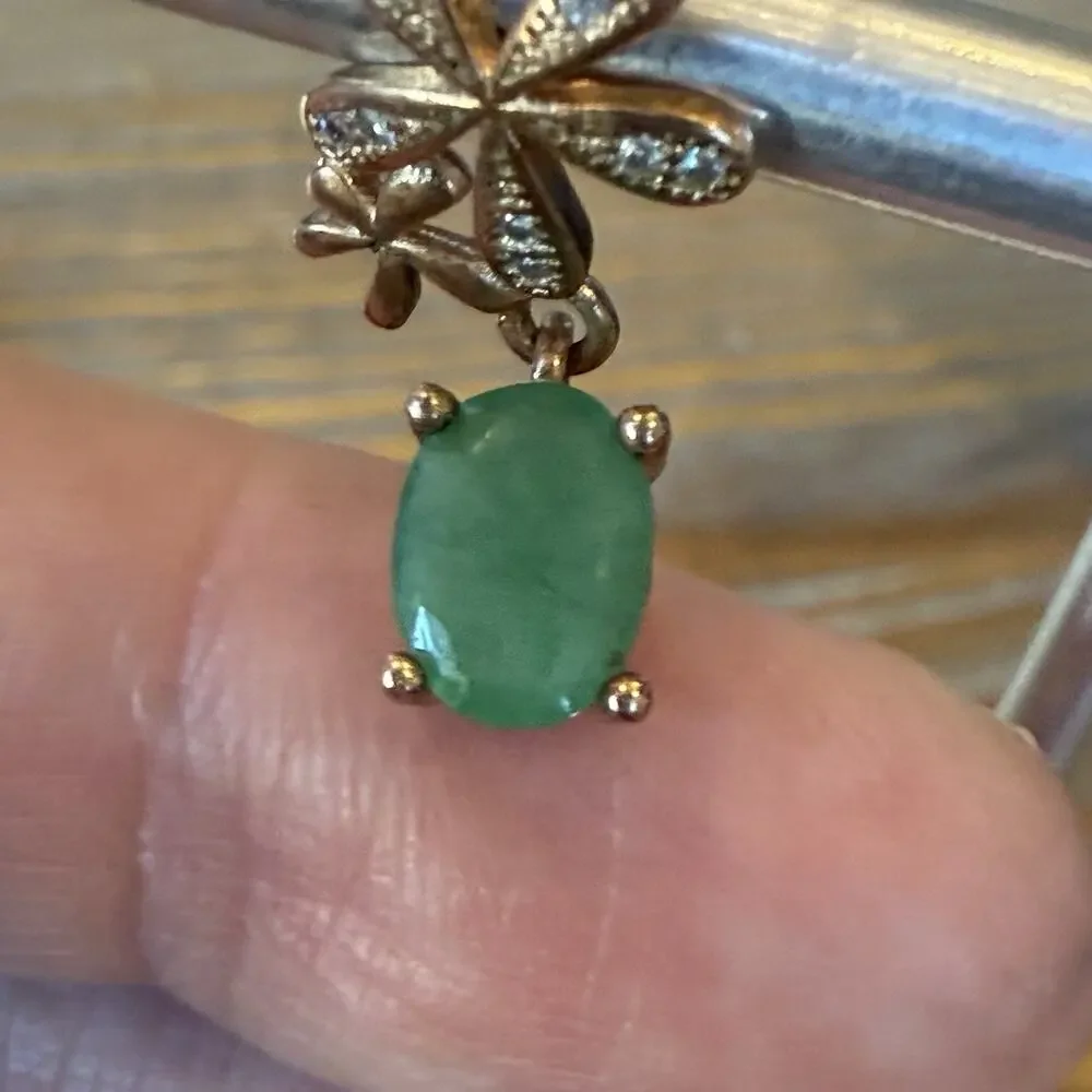Sterling Silver 925 Gold Vermeil Green Emerald Pierced Dangle Earrings - Picture 2 of 6